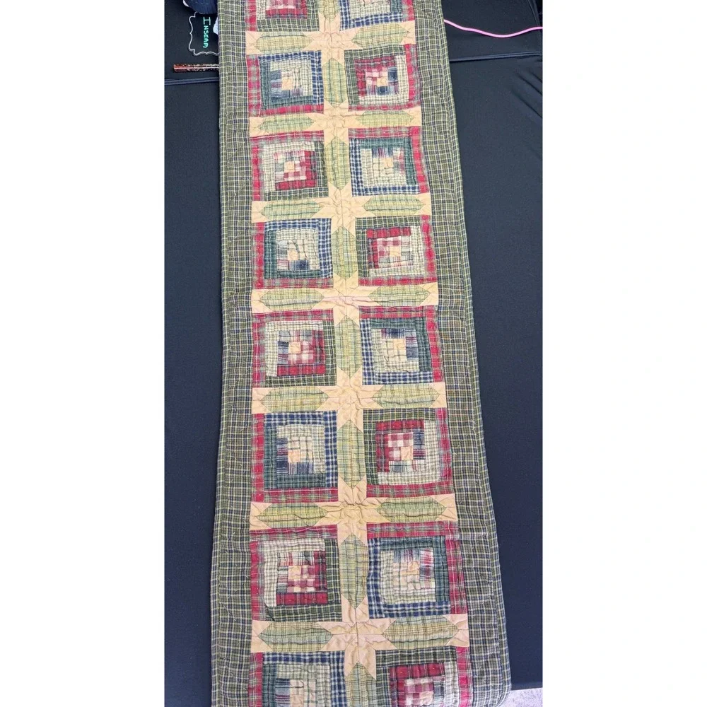 Victorian Heart Quilt Table Runner 12x60 Plaid Patchwork Star Primitive Country
